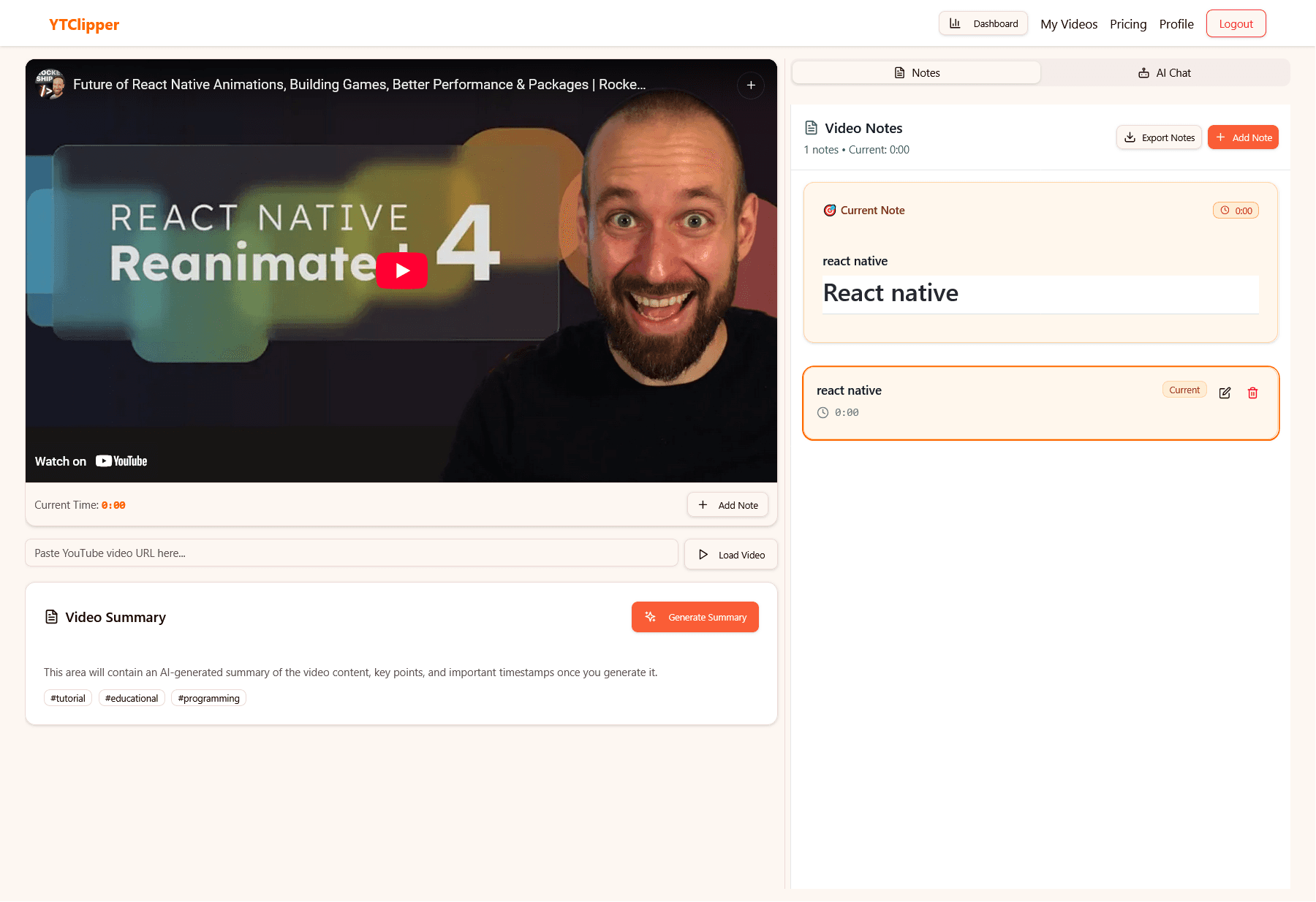 YT Clipper Dashboard Preview